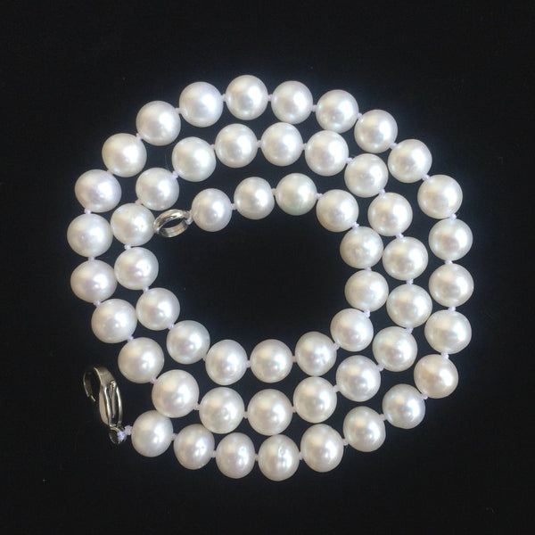 Natural Grade AAA+ Round White Cultured Freshwater Pearl Necklace, 7-8mm Pearl Strand, Length Selections: 16 inch/18 Inch