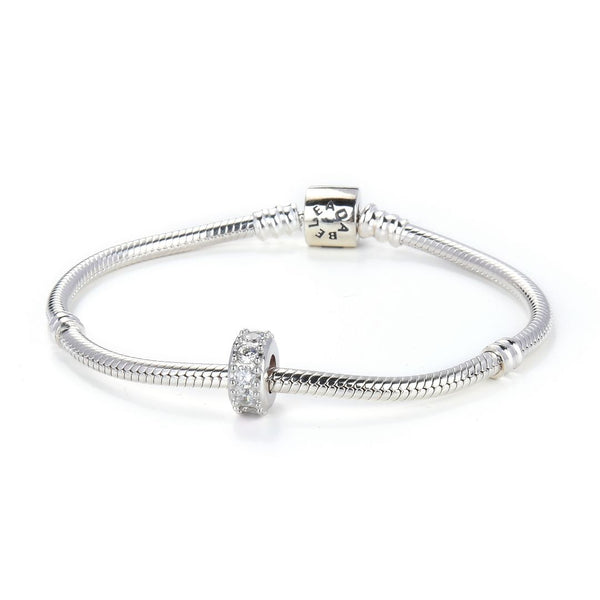 1pc 925 Sterling Silver April Birthstone Bead Charm, Diamond Clear Cubic Zirconia CZ, 9.5x5mm, Hole ID 4.5mm, EC1-C4