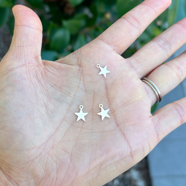 2pcs Real 1/20 14K Gold Filled Small Star Charm Drops, 8mm/0.31 Inch, Hole ID 1mm, JK13-6