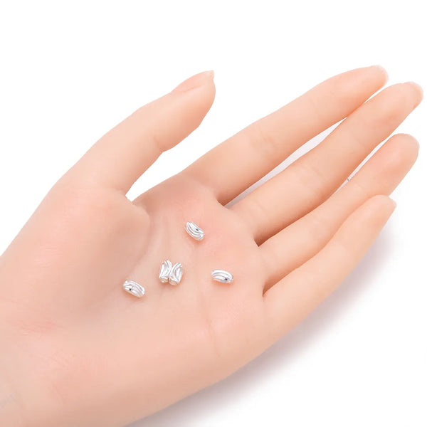 200pcs Small Corrugated Oval Beads, Sterling Silver Plated Brass, 7mm, Hole ID 1.2mm, CF124
