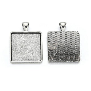 20pcs Large Sturdy Square Bezels, Pendant Base, Antique Silver, Designed for 25mm Cabochon Resin Cameo Photo, MC-G5