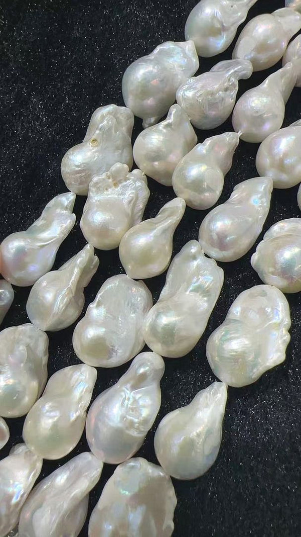 15 Inch Grade A Natural Baroque Pearl Beads, Irregular White Cultured Freshwater Flameball Teardrop Pearls, Large 15mm-26mm Flameball Pearls, Hole ID 1mm, PA1-28