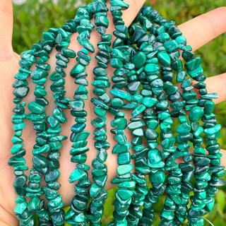 Natural Green Malachite Gemstones Chip Beads, Free Form, 5mm-8mm, Hole ID 1mm, 1 Strand/31 Inch, GZ1-32