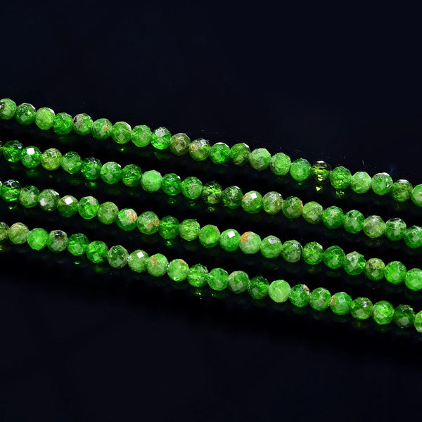 Natural Green Diopside Gemstone Tiny Small Faceted Round Beads, 4mm, Hole ID 0.6mm, 15 Inch/1 Strand, GK4-24