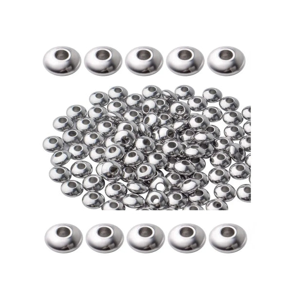 100pcs 4mm 304 Stainless Steel Saucer Rondelle Spacer Beads – Small, Loose, Silver Tone (4mm/6mm)