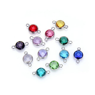 10pcs Grade A May Emerald Green Birthstone Links, Sterling Silver Plated Brass, Size Selections: 6mm/8mm