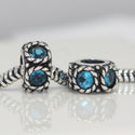 1pc Real 925 Sterling Silver December Birthstone Flower Round Charm Bead, Cubic Zirconia CZ Blue Zircon Gemstone, Compatible with Pandora all Other Charm Bracelets, EC1-N12