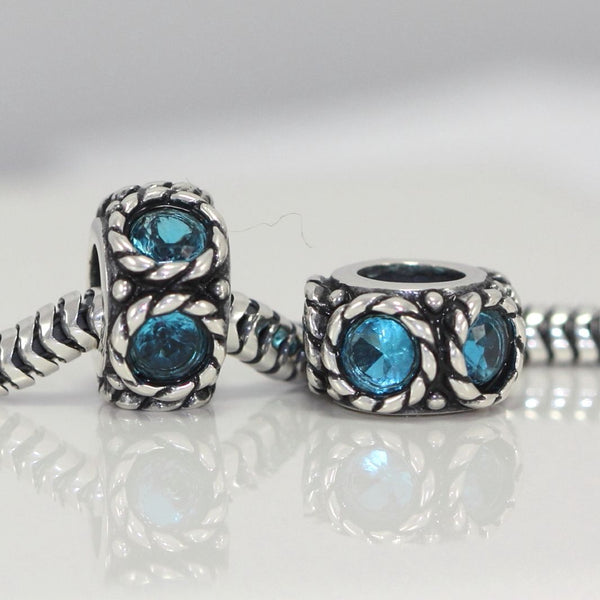 1pc Real 925 Sterling Silver December Birthstone Flower Round Charm Bead, Cubic Zirconia CZ Blue Zircon Gemstone, Compatible with Pandora all Other Charm Bracelets, EC1-N12