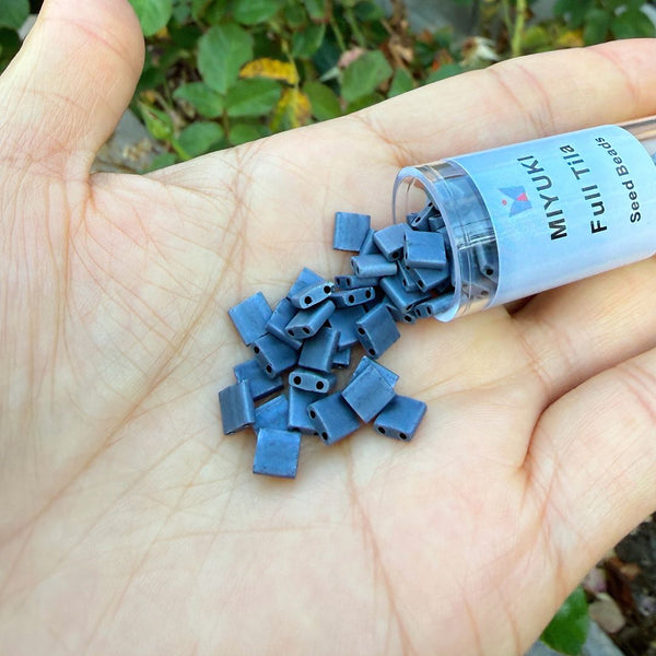 10g Miyuki Full Tila Square Seed Beads 5x5mm, Matte Gunmetal Blue (TL2001)