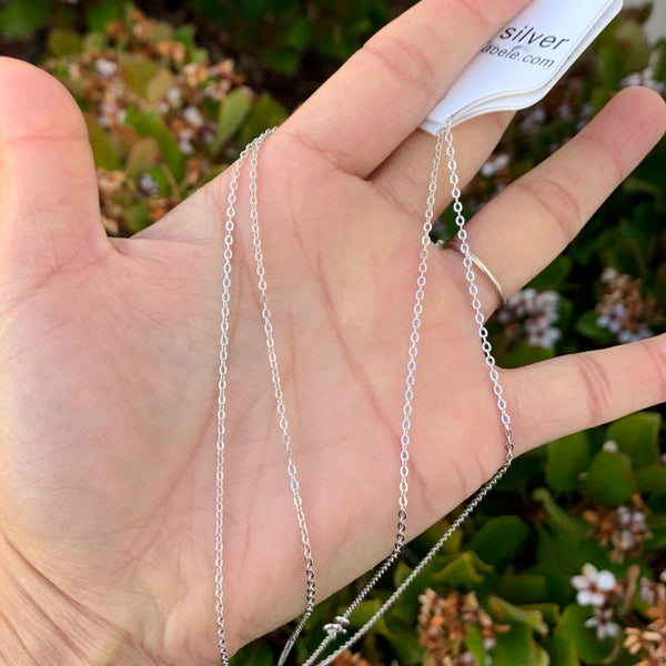 1pc 925 Sterling Silver Diamond Cut Flat Cable Link Chain Necklace, Tarnish Resistant Rhodium Plated, 1.5mm, Length Selections: 18/20/22/24/26 inch