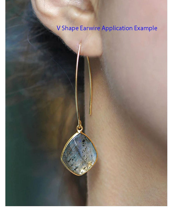 10pcs Sterling Silver Flat Marquise V Shape Earring Hooks, Tarnish Resistant Rhodium Plated, 40mm, 0.7mm/21 Gauge, SS16-3