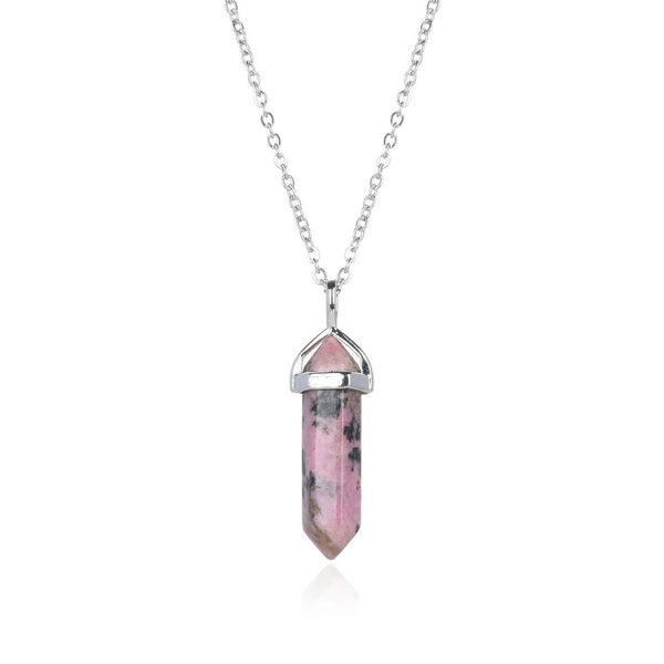 1pc Natural Rhodonite Gemstone Pendant Necklace, 18 Inch Surgical Stainless Steel Chain, GGP-C9