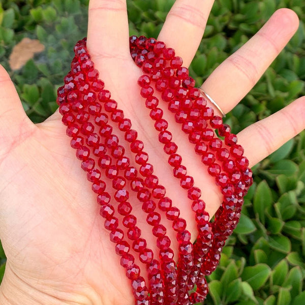 500pcs Creative Club Faceted Rondelle Crystal Glass Beads, Siam Red, 6x4mm, Hole ID 1mm, CCR605