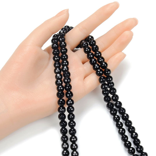 Natural Black Jade Gemstone Faceted Round Beads, 8mm, Hole ID 1mm, 14 Inch/1 Strand, GH-F5
