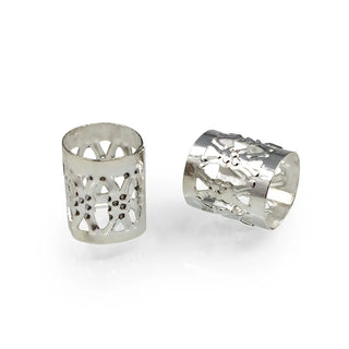 100pcs Large Hole Filigree Tube Beads, 18K White Gold Plated Brass, 9x8mm, Hole ID 7.5mm, CF215-P