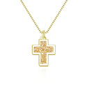 1pc Natural Druzy Crystal Pendant Necklace, Gold Cross Drop Small Gemstone Pendant, 18 inch Gold Plated Stainless Steel Chain, GGP20-1