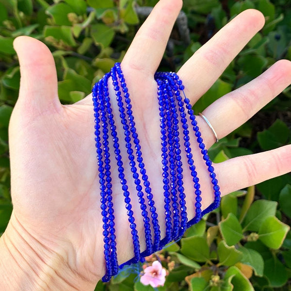 Natural Sapphire Blue Jade Gemstone Faceted Round Beads, 3mm/Small Tiny, Hole ID 0.8mm, 2 Strands/26 Inch Total, GH3R-8