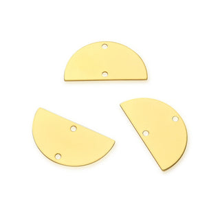 10pcs 21mm 2-Hole Half Round Semicircle Links, Tarnish Resistant, 18K Yellow Gold Plated Brass, BFW-A40