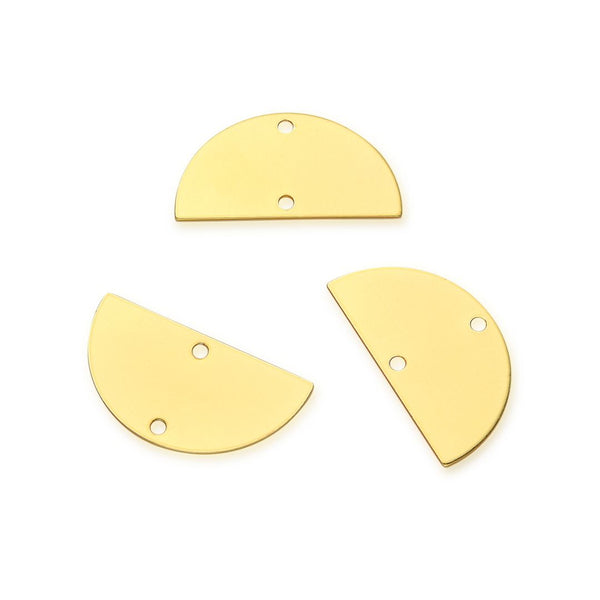10pcs 21mm 2-Hole Half Round Semicircle Links, Tarnish Resistant, 18K Yellow Gold Plated Brass, BFW-A40