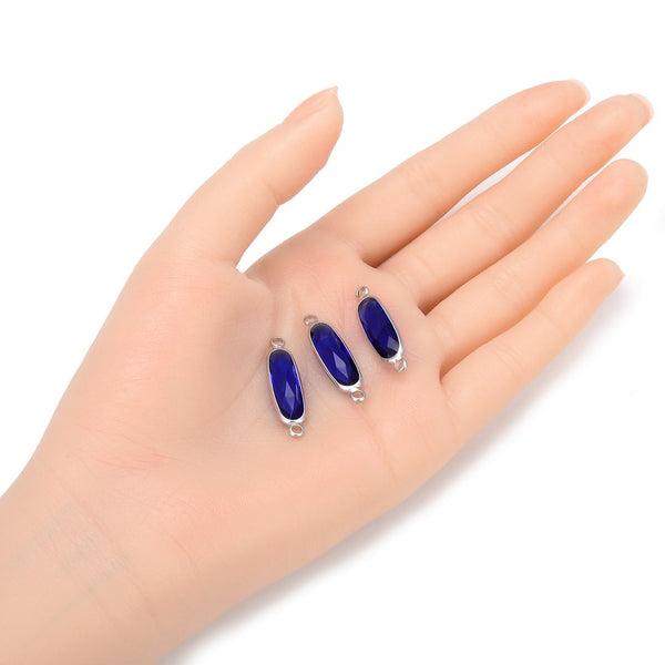 10pcs Grade A September Sapphire Blue Rectangle Bar Birthstone Links, Sterling Silver Plated Brass, 21x7mm, CCP9-S9