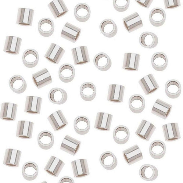 100pcs Tarnish Resistant Small Tiny Crimp Tubes, Sterling Silver Plated Brass, Size Selections: 2x2mm, 3x3mm