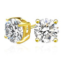 1 pair 18K Yellow Gold Plated Sterling Silver Stud Earrings, 8mm/2 Carat Round Cut Cubic Zirconia CZ Diamond, SSE75-8