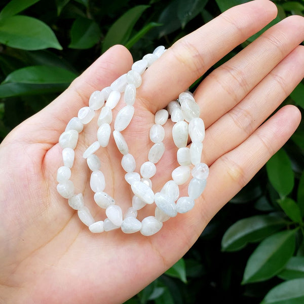 1 Strand Stretch Natural White Moonstone Free Form Gemstone Bracelet, 5-8mm Small Beads, Length Selections: 7 inch/7.5 inch