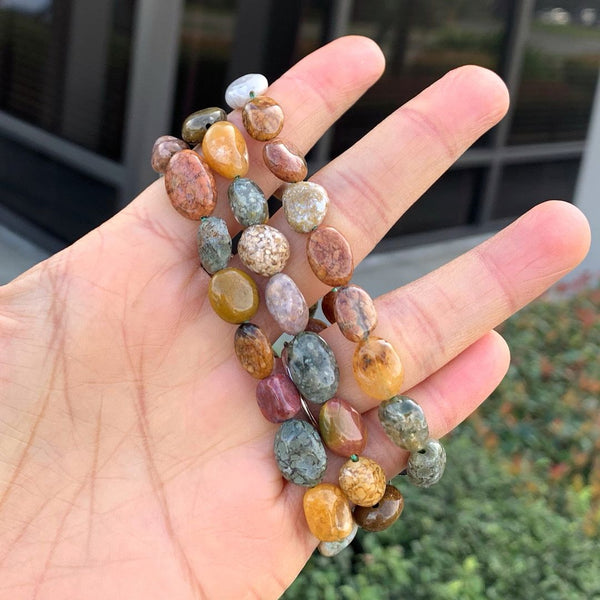 1 Strand Stretch Natural Multi-color Ocean Jasper Free Form Gemstone Bracelet, 7-10mm Beads, Length Selections: 7 inch/7.5 inch