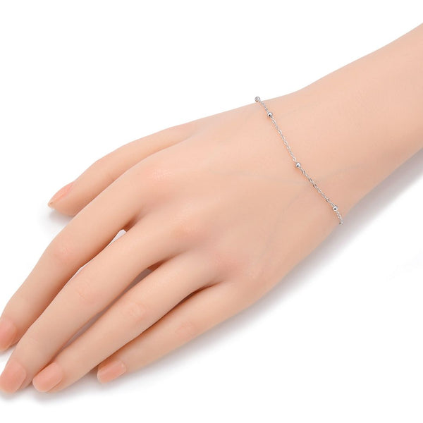 1pc 925 Sterling Silver 2.5mm Bead Station Cable Chain Bracelet, Tarnish Resistant White Gold Plated, Length Selections: 7 inch/7.5 inch