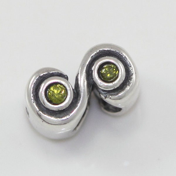 1pc Real 925 Sterling Silver Charm, August Birthstone Bead, Cubic Zirconia CZ Green Peridot Gemstone, Compatible with Pandora all Other Charm Bracelets, EC417