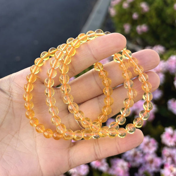 1 Strand Stretch Natural Yellow Citrine Crystal Beaded Gemstone Bracelet, 6mm Beads, Length Selections: 7 inch/7.5 inch/8 inch