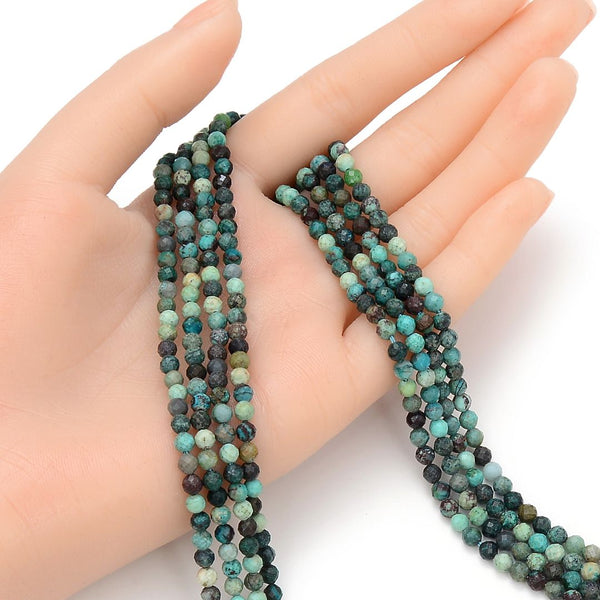 Natural Chrysocolla Gemstone Tiny Small Faceted Round Beads, 4mm, Hole ID 0.6mm, 15 Inch/1 Strand, GK4-16