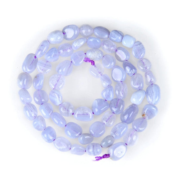 Natural Blue Lace Agate Gemstone Oval Tumbled Pebble Beads, Irregular, 6mm to 8mm, Hole ID 1mm, 15 Inch/1 Strand, GZ11-2