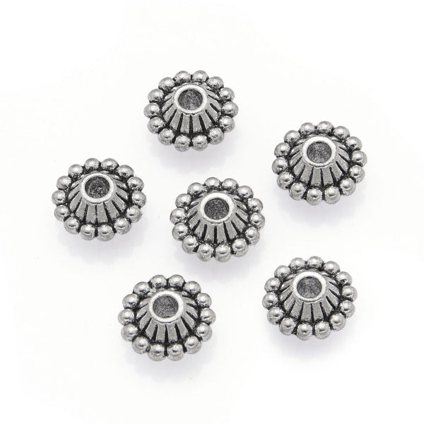 100pcs Large Hole Saucer Rondelle Beads, Antique Silver, 11mm, Hole ID 2.8mm, MC-S6