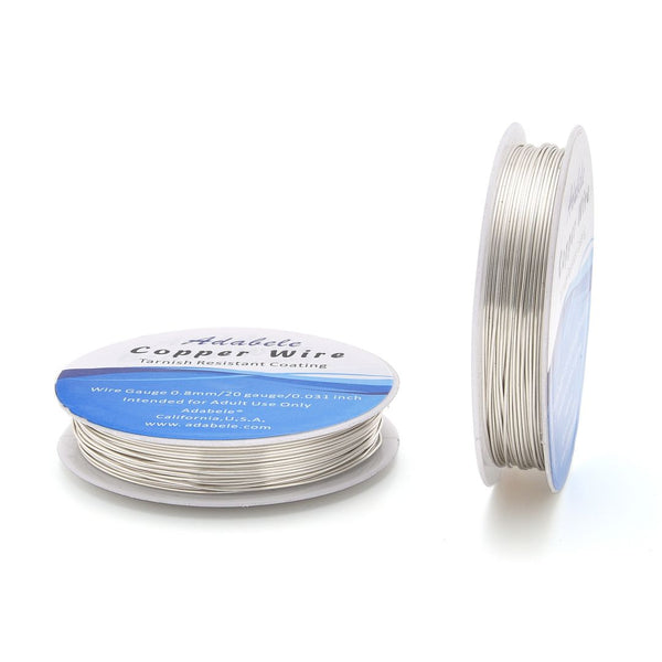 2 Rolls Premium Tarnish Resistant Round Jewelry Copper Wire, Sterling Silver Plated Copper, Wire Gauge Selections: 0.5mm/0.6mm/0.7mm/0.8mm/1mm