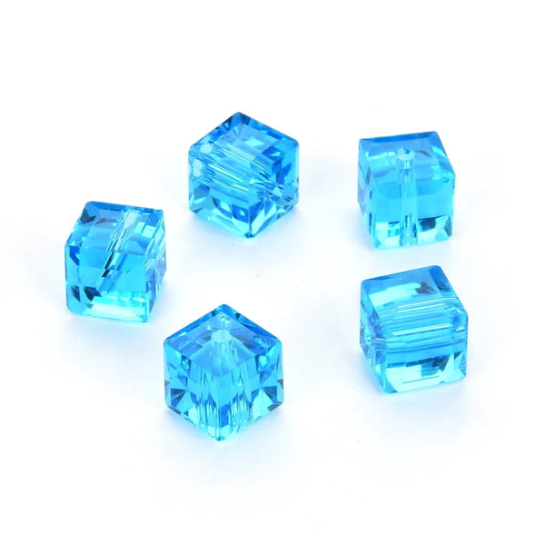 24pcs Adabele Austrian Faceted Cube Crystal Beads #5601, Capri Blue, Size Selections: 4mm/6mm/8mm