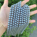 Natural Hematite Gemstone Round Beads, White Gold Plated, 15 Inch/1 Strand, Size Selections: 6mm/8mm/10mm