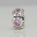 1pc Real 925 Sterling Silver Charm, October Birthstone Spacer Bead, Cubic Zirconia CZ Diamond Pink Tourmaline Gemstone, Compatible with Pandora all Other Charm Bracelets, EC302