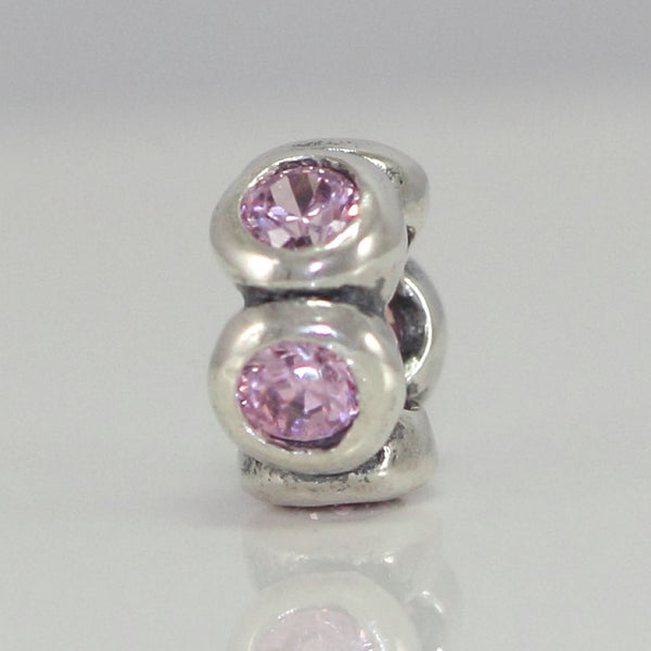 1pc Real 925 Sterling Silver Charm, October Birthstone Spacer Bead, Cubic Zirconia CZ Diamond Pink Tourmaline Gemstone, Compatible with Pandora all Other Charm Bracelets, EC302