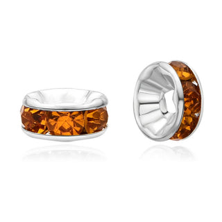 100pcs AAA Grade Rhinestone Rondelle Beads, Sterling Silver Plated Brass, Topaz Yellow Rhinestone, Color Selections: 5mm/6mm/8mm/10mm/12mm