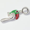 1pc Cute Real Solid Sterling Silver Green Parrot Charm Bird Bead, Compatible with Pandora All Other Charm Bracelets, EC638-A