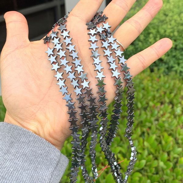 Grade A Natural Black Hematite Gemstone Star Beads, 15 Inch/1 Strand, 8mm, Hole ID 1mm, GFC-G1