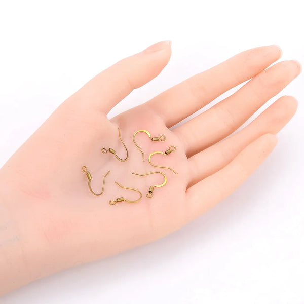 100pcs Raw Brass Flat Fish Earring Hooks, 0.7mm/21 Gauge, 18mm, Unplated/Uncoated, CX21
