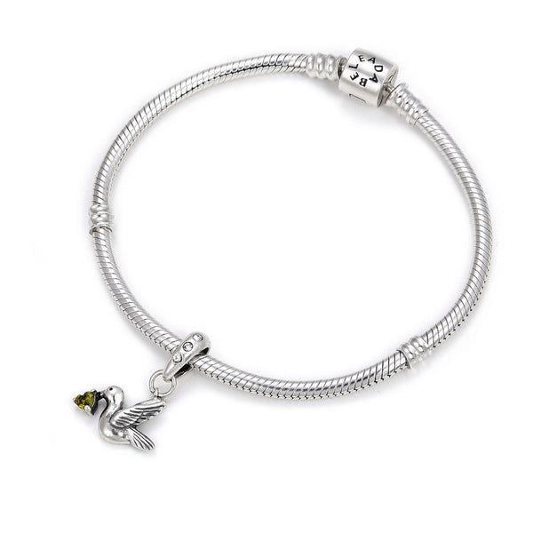 1pc 925 Sterling Silver Bird Charm, Freedom Lover August Birthstone Charm Drop, Green Peridot Cubic Zirconia CZ, 20mm Long, Hole ID 4.5mm, EC1-D8