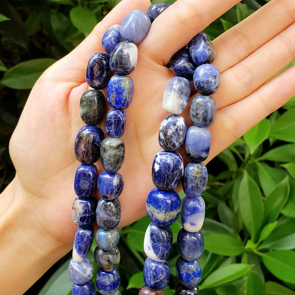 Natural Blue Sodalite Gemstone Tumbled Nugget Beads, Irregular, 10mm-13mm, Hole ID 1mm, 1 Strand/15 Inch, GZ4-5