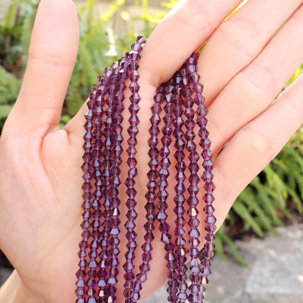 500pcs Creative Club Faceted Bicone Crystal Glass Beads, Amethyst Purple, 4mm (0.16 Inch) Small Tiny, Hole ID 0.9mm, CCB427