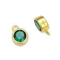 2pcs 925 Sterling Silver 6mm May Birthstone Charm Drop Pendants, Real 18K Yellow Gold Plated, Emerald Green Cubic Zirconia Gemstone, SXP7-5