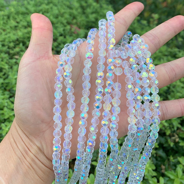 200pcs Creative Club Faceted Round Crystal Glass Beads, Crystal AB, 6mm (0.24 inch), Hole ID 1mm, CC2R602