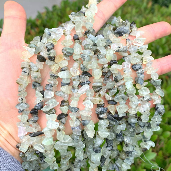 Natural Green Prehnite Crystal Gemstone Chip Beads, Free Form, 5mm-8mm, Hole ID 1mm, 1 Strand/31 Inch, GZ1-4
