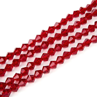 500pcs Creative Club Faceted Bicone Crystal Glass Beads, Siam Red, 4mm (0.16 Inch) Small Tiny, Hole ID 0.9mm, CCB405